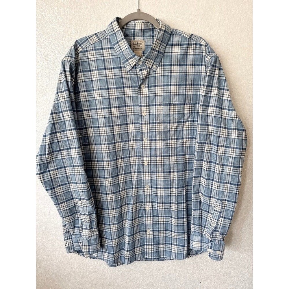 LL Bean Mens XLT Tall Traditional Fit Flannel Blue Patch Pocket Gorpcore Camping